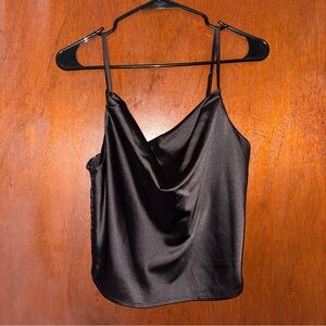 Vici Sleek Black Satin Cropped Camisole